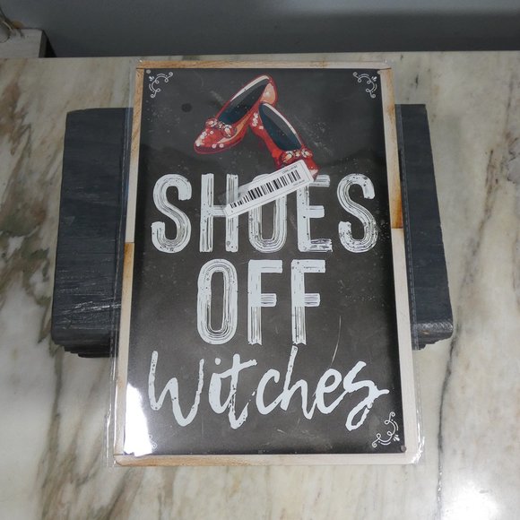 Metal Sign "Shoes Off Witches" Ruby Slippers Shabby Chic Look - Picture 3 of 4